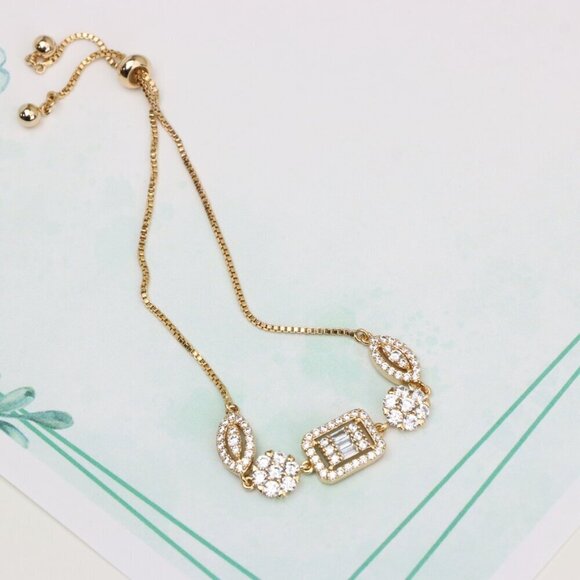 Elegant Rose Gold A-Bracelet with Sparkling Stones, Adjustable Size, XPAB0648 - Picture 3 of 12